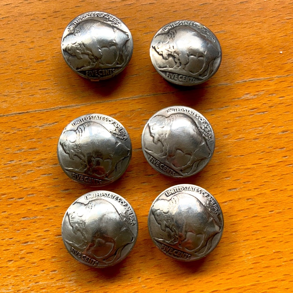 6 silver Buffalo button covers